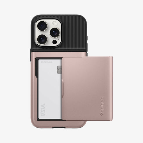 ACS06589 - iPhone 15 Pro Max Case Slim Armor CS in black showing the back with card in slot